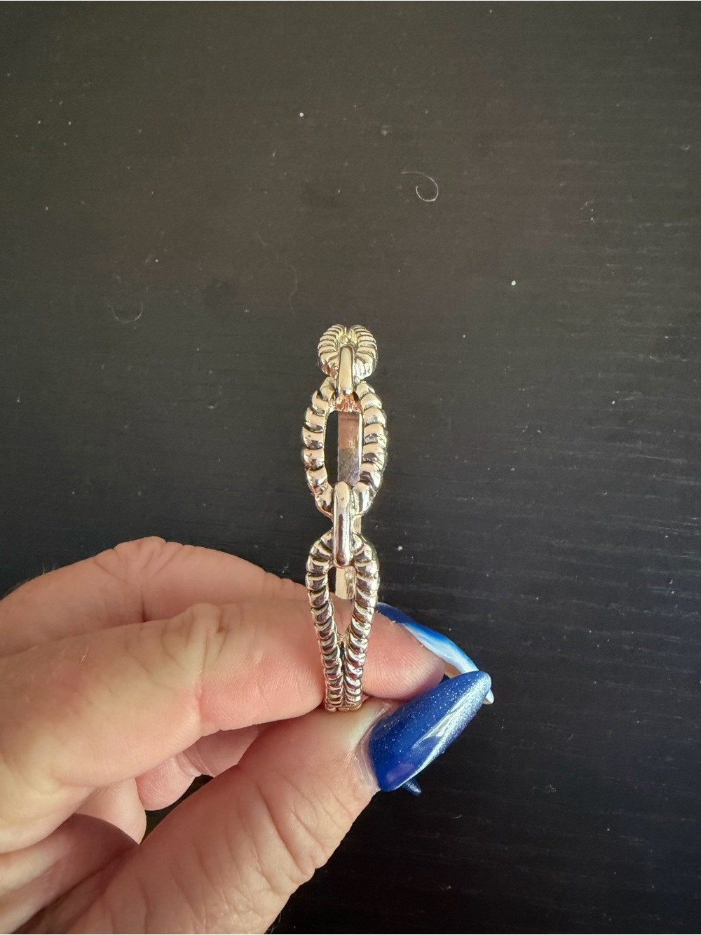 Silver-tone twisted cable chain link hinged bangle